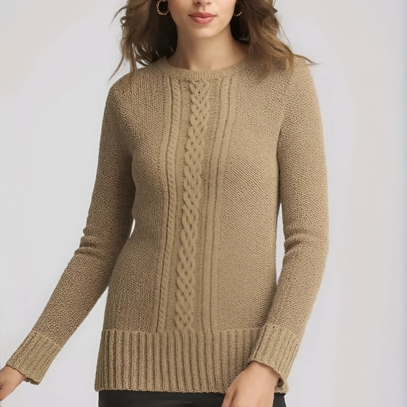 RALPH LAUREN Metallic Cotton Blend Crew Neck Cable Knit Sweater Size S - Picture 1 of 4